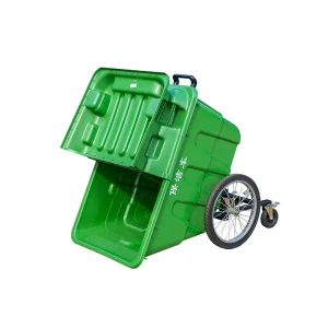 Handle Space Saving 400L Eco Friendly Wheeled Trolley Cleaning Cart Trash Can with Lids Brake Wheel