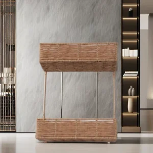 Handmade Eco Friendly Minimalist Rattan Baking Paint Non Folding Double Tier Magazine Rack Commercial Use