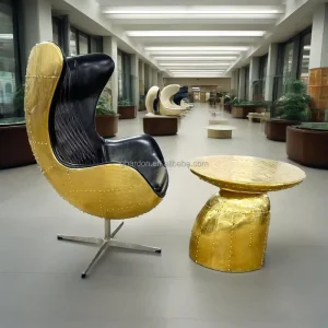 Handmade Genuine Leather Egg Chair with Metal Legs and Foam Filled Industrial Design Golden for Home Office Living Room Bar