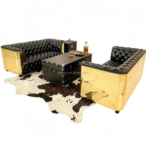 Handmade Industrial Design Golden Aviator Sofa Chair with Genuine Leather for Living Room Set