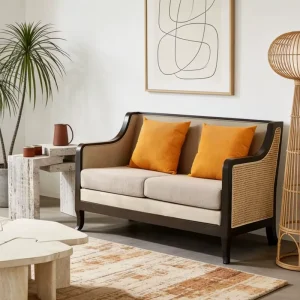 Handmade Modern Black Rattan Two Seat Sofa Living Room Apartment Hotel Indoor Sponge Upholstered Eco Friendly
