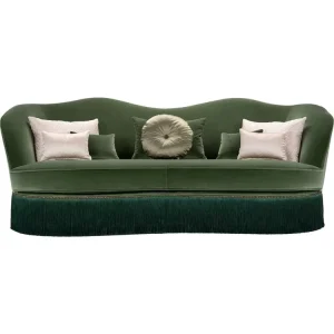 Handmade Tufted Fringe Living Room Sofa Green 3 Seater L Shape Sofa Set with Tassel for Luxury Home Mall & Club