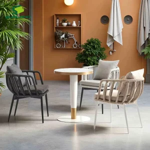 Havana K D Structure Aluminum Frame Rope Weaving Dining Arm Chair for Outdoor Cafe Resort Restaurant Garden Furniture