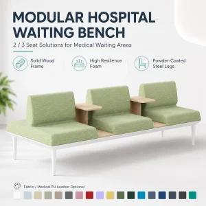 Healthcare Seating Modular Hospital Waiting Bench with Integrated Divider Tables for Clinic Lobby Reception Seating