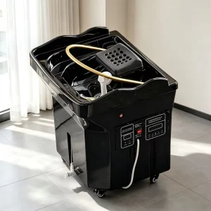 Heated Portable Shampoo Bowl with Ceramic Basin Modern Thermostatic Mobile Hair Washing Sink for Beauty Salon & Home Use