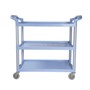Heavy Bear 3 Layer Plastic Restaurant Food Serving Trolley Utility Cart for Utensils and Plates Collection