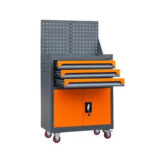 Heavy Duty 3-Drawer Steel Tool Trolley with Pegboard 3-Point Lockable Waterproof Keyed Entry for Garage and Workshop Storage