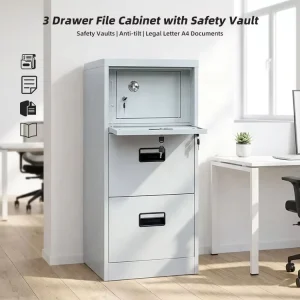 Heavy Duty 3 Layer Steel Filing Cabinet with Safety Vaults Vertical Filing Cabinet with Anti tilt for Legal Letter A4