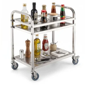 Heavy Duty 3 Tier Stainless Steel Food Service Cart with Lockable Wheels Commercial Dining Trolley Restaurant Hotel Use