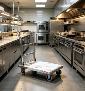 Heavy Duty 304 Stainless Steel Platform Trolley With Silent Wheels for Warehouse Hotel Restaurant Cargo Transport