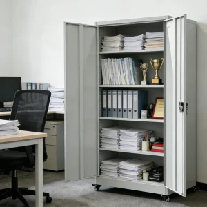 Heavy Duty 5 Tier Metal Storage File Cabinets with Wheels 2 Door Lockable Tall Steel Filing Cabinet for Office School Storage