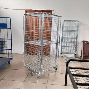 Heavy Duty 500kg Loading Capacity Collapsible Storage Steel Warehouse Roll Cage Laundry Trolley Linen Cart Hotel Trolley