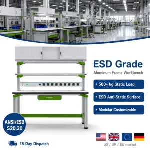 Heavy Duty Aluminum Alloy Anti Static Workbench Modular ESD Workstation with Power Outlets Drawer and Upper Cabinet