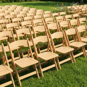 Heavy Duty Commercial Grade Natural Beech Wood Folding Chair with Slatted Seat for Outdoor Banquets