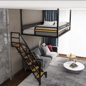 Heavy Duty Dormitory Apartment Loft Bunk Bed Iron Frame Simple Design Bed Frame Double Bunk Loft Metal Bed