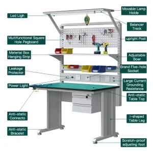Heavy Duty ESD Worktable with Steel Drawers Antistatic 500 kg Load Capacity Workbench Medical Laboratory Furniture Use