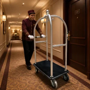 Heavy Duty Electric Luggage Cart for Hotel Use Battery Powered 300KG Capacity Stainless Steel Luggage Trolley