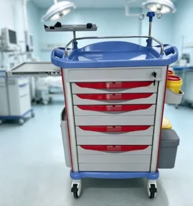Heavy Duty Emergency ABS Trolley Medical Cart With Brake Wheels and Spacious Storage Compartments