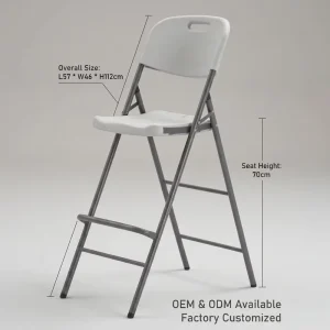 Heavy Duty Folding Bar Stool with Backrest Footrest for Bar Pub Cafe Event Rental HDPE Plastic High Chair for Garden Outdoor
