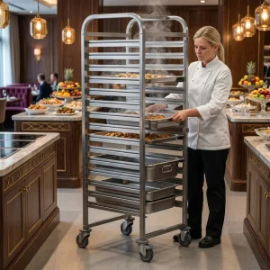 Heavy Duty Food Grade Stainless Steel Tray Rack Cart Reinforced Frame for Commercial Kitchen