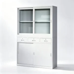 Heavy Duty Full Height 2 Glass 2 Steel Sliding Doors 3 Drawer File Cabinet for Home Office Hospital School Warehouse Museum