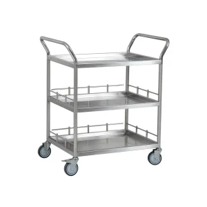 Heavy Duty Grade Stainless Steel Trolley Cart with Locking Wheels and Handle Bar for Hotels Medical Lab and Clinic