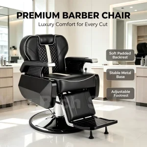 Heavy Duty Hydraulic Barber Chair 135° Reclining PU Leather Salon Shaving Chair Adjustable Footrest for Barbershop Beauty Salon