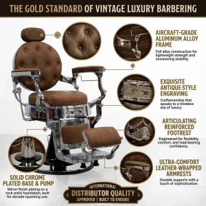 Heavy Duty Hydraulic Barber Chair Reclining Professional Salon Chair Chrome Base Button Tufted Barber Shop Hair Styling Chair