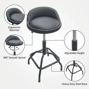 Heavy Duty Industrial Leather Bar Chair Metal Base Ergonomic Swivel Work Stool with Adjustable Steel Frame for Shop Clinic