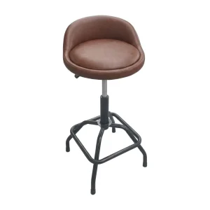 Heavy Duty Industrial Workshop Stool Round Seat Ergonomic Backrest Telescoping Height 4-Leg Steel Base Square Ring 360 Swivel