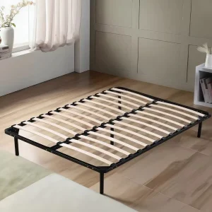 Heavy Duty Iron Bed Frame Adjustable Metal Base With Birch Wood Slats Eco Friendly Anti Rust Structure Easy Assembly