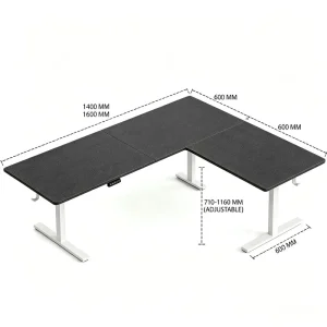 Heavy Duty L Shaped Standing Corner Desk Electric Height Adjustable 3 Leg Workstation for Corporate Office