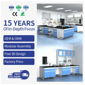 Heavy Duty Lab Table With Rust Proof Frame Adjustable Height and Wheel Design for Bulk Science Lab Supply