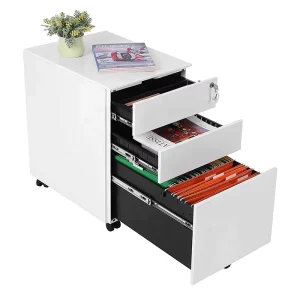 Heavy Duty Lockable 3 Drawer Rolling Metal Filing Cabinet with Slide Rails for Desk Side Office Paper File Organizing