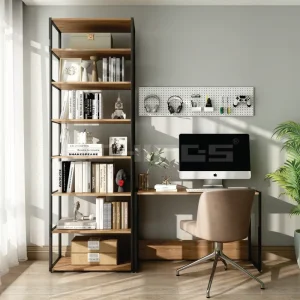 Heavy Duty Metal Bookshelf With Desk Modular Storage Shelving Unit For Home Office And Study Room