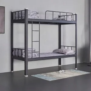 Heavy Duty Metal Bunk Bed Durable Steel Staff Lodging Double Deck Bed Twin Dormitory Bed Frame with Full Guardrail and Ladder