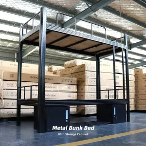 Heavy Duty Metal Bunk Bed Steel Frame Twin Over Twin Adult Dormitory School Apartment Double Decker With Storage Cabinet