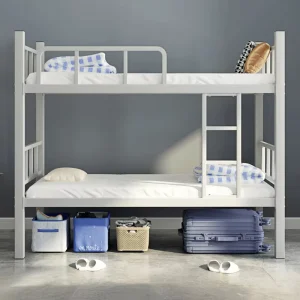 Heavy Duty Metal Bunk Bed Twin Over Twin Dormitory Bed Frame for School Hostel with Ladder Guardrail Contemporary Design Bedroom