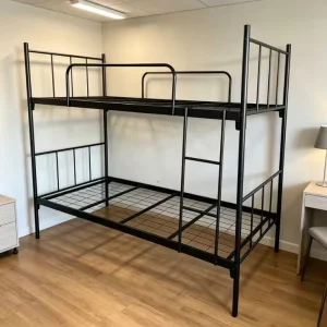 Heavy Duty Metal Bunk Bed Twin Over Twin Size with Mesh Deck Base Steel Double Layer Bed for Home School Dormitory Camp