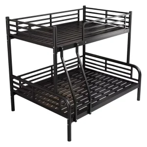 Heavy Duty Metal Bunk Bed for Adults Modern Space Saving Steel Double Layer Bed Frame with Safety Guardrail