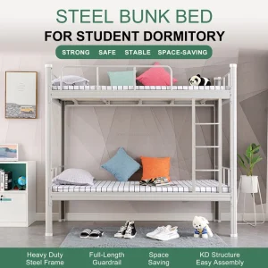Heavy Duty Metal Bunk Bed for School University Dormitory Cold Rolled Steel Factory Direct Heavy Duty Bunk Bed with Wood Slat