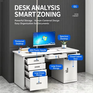Heavy Duty Metal Computer Table Multi Drawer Steel Office Desk with Storage Cabinet