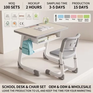 Heavy Duty Metal Frame Student Desk and Chair Set ISO Certified School Furniture