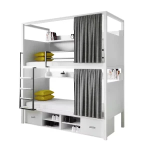 Heavy Duty Metal Loft Bed for Dormitory Adult Loft Bed with Stairs Desk Storage Drawers Dormitory Apartment Hostel Motel