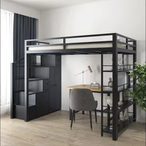 Heavy Duty Metal Loft Bed with Desk Space for Dormitory Use