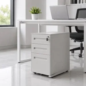 Heavy Duty Metal Mobile Cabinet 3 Drawers Key Lock Modern Design For Home Office Warehouse Use Desk Storage Pedestal 5 Castors