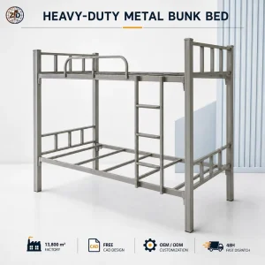 Heavy Duty Minimalist KD Metal Bunk Bed Steel Double Deck Bed Ladder Safety Rail Dormitory School Hotel Hospital Bedroom OEM ODM