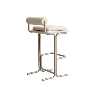 Heavy Duty Modern Commercial Tubular Metal Bar Counter Stool Double Layer Linen Cushion Roll Tube Backrest Restaurant Hotel