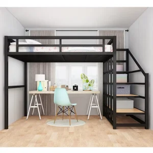 Heavy Duty Modern Metal Loft Bed with Storage Stairs for School Dormitory and Bedroom Use