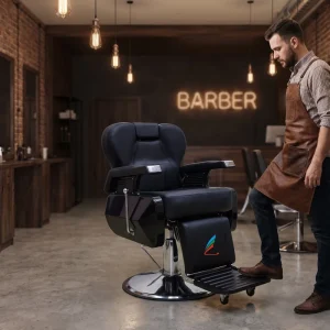Heavy Duty Modern Recline Barber Chair PU Leather Stable Chrome Hydraulic Base Hair Cutting Chair for Barbershop & Clinic